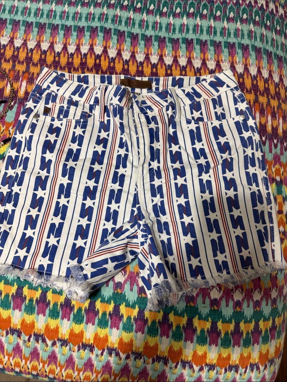 Women’s Blue & White Star-Striped Jean Shorts